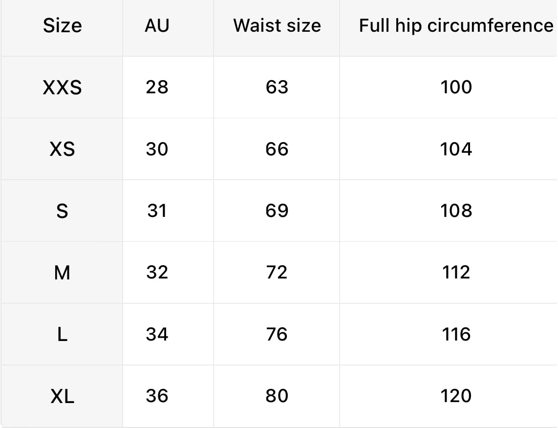 mesh shorts size chart